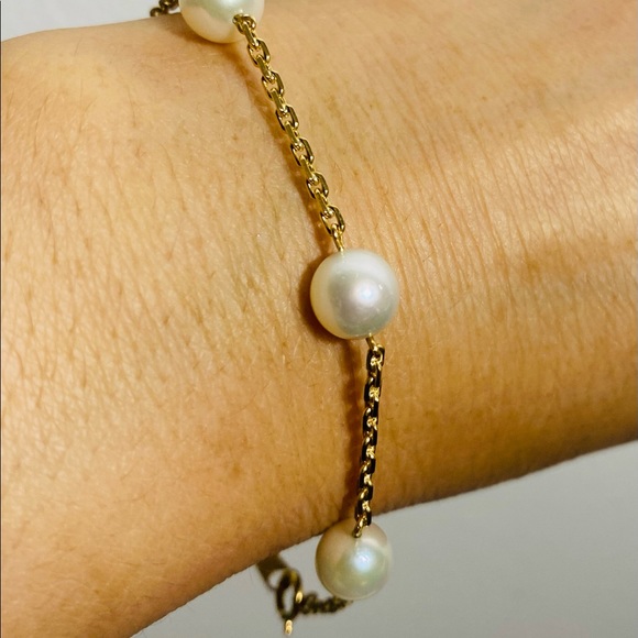 Solid Yellow Gold Pearl Bracelet PL 75mm K18 - Picture 2 of 4